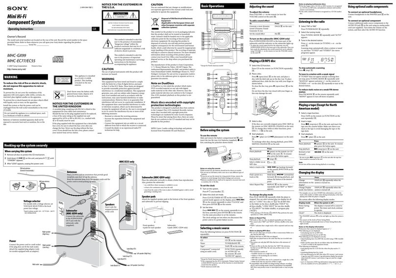 Sony MHC-EC55 operating instructions