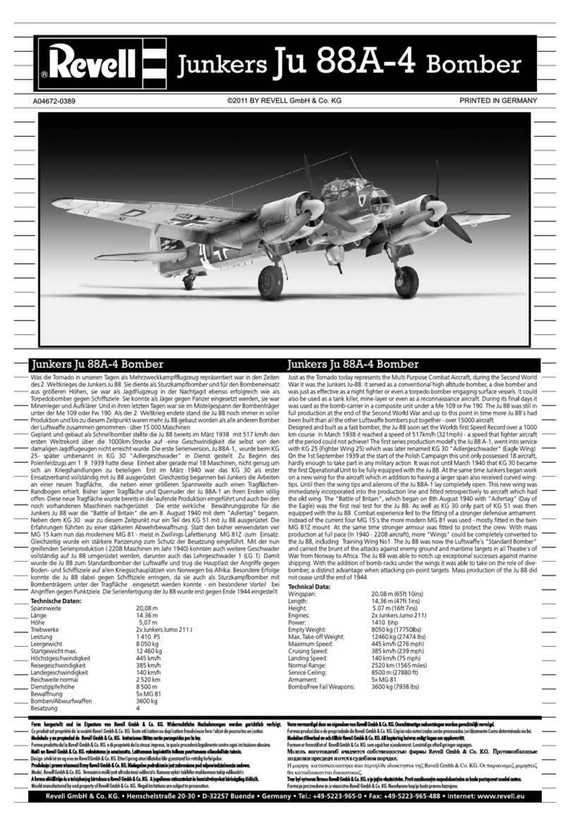 REVELL Junkers Ju 88A-4 Bomber User manual