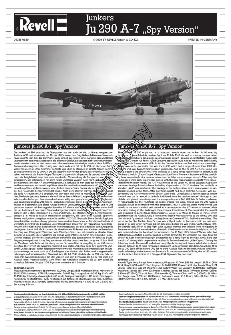 REVELL Junkers Ju 290 A-7 "Spy Version" Assembly manual