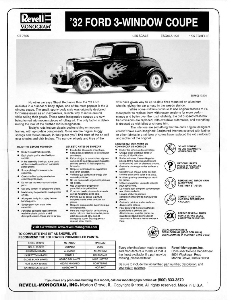 REVELL Monogram '32 Ford 3-Window Coupe User manual