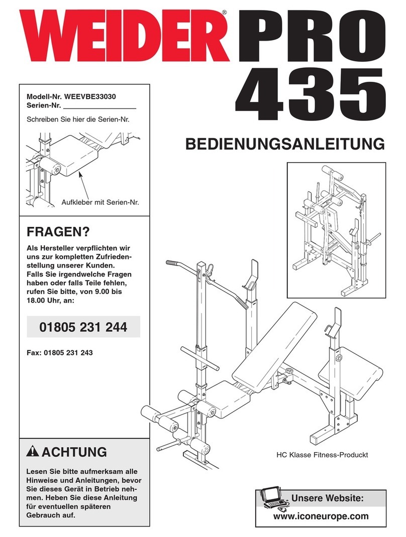 WeiderPro Pro 435 Bench Quick start guide