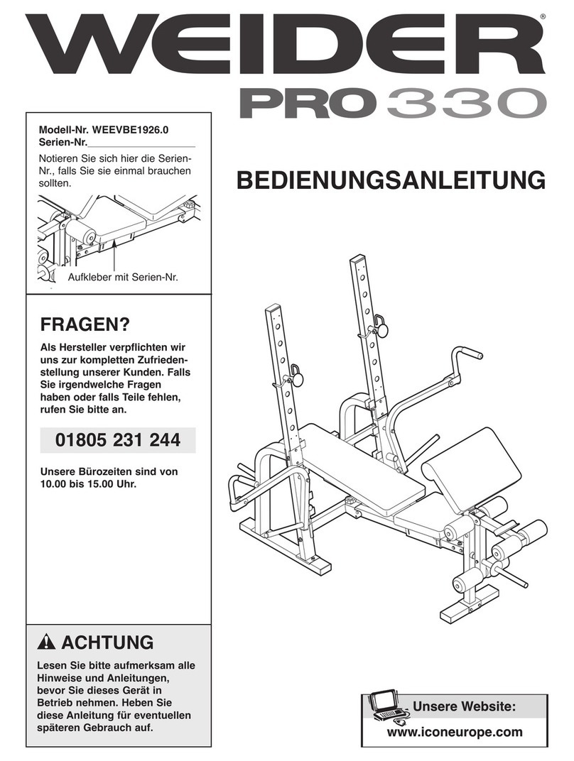 Weider Pro 330 Bench Quick start guide