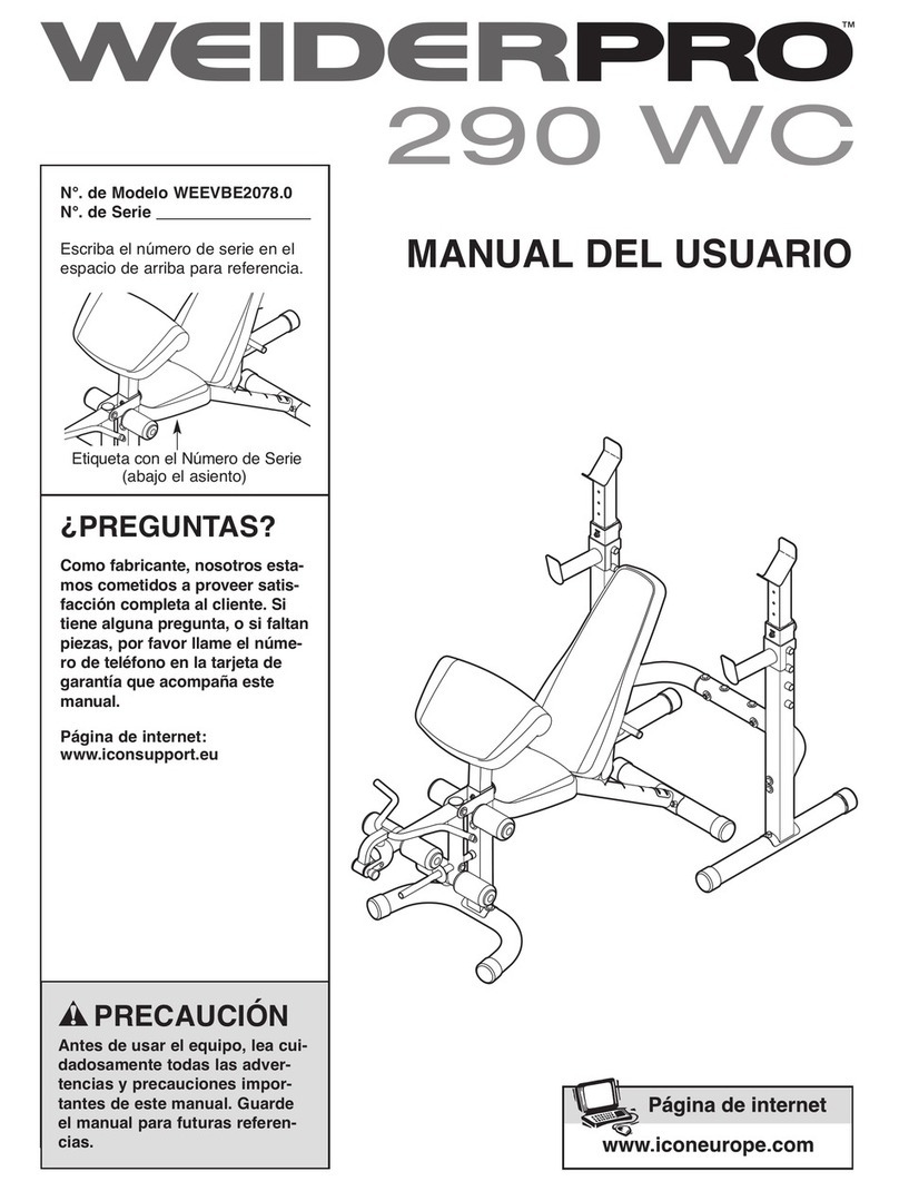 Weider Pro 290 wc bench Manual Del Usuario