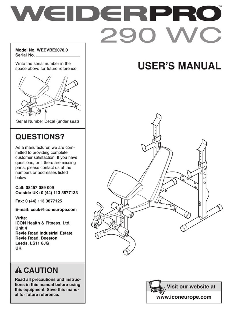 Weider Pro 290 wc bench User manual