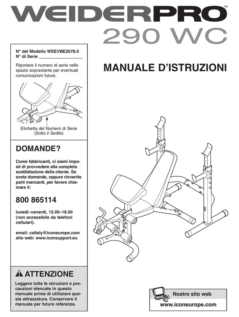 Weider Pro 290 wc bench Operating and maintenance manual