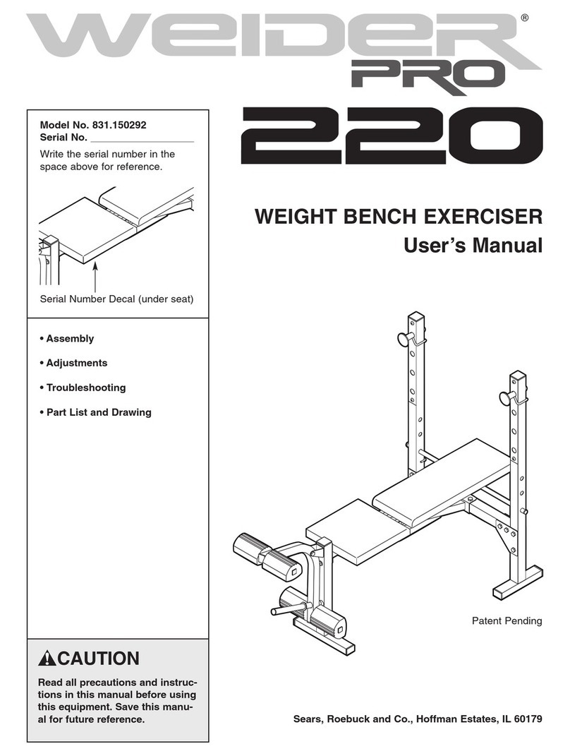 Weider Pro 220 Weight Bench Exerciser User manual