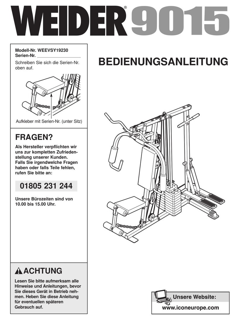 Weider 9015 Quick start guide