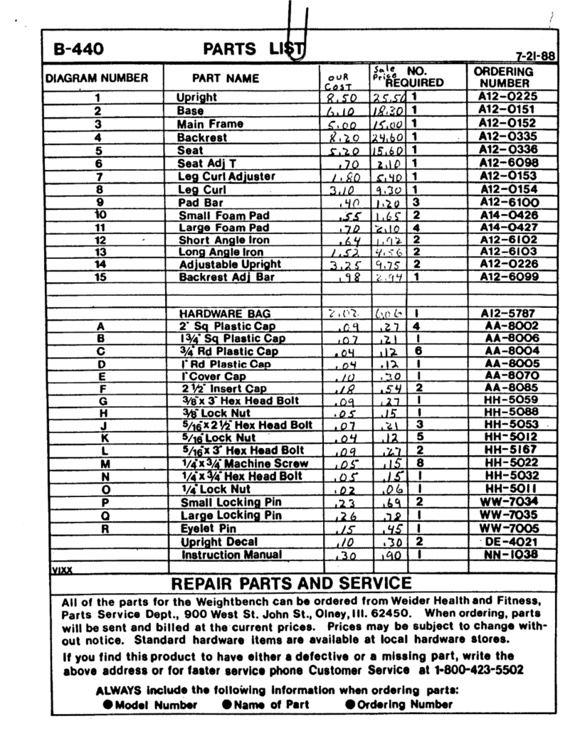 Weider B440 Bench manual