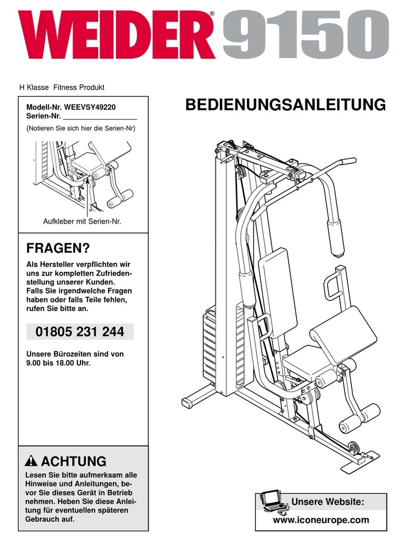 Weider 9150 Quick start guide