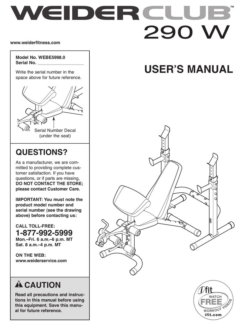 Weider Club 290 W Bench User manual Weider Club 290 W Bench User manual