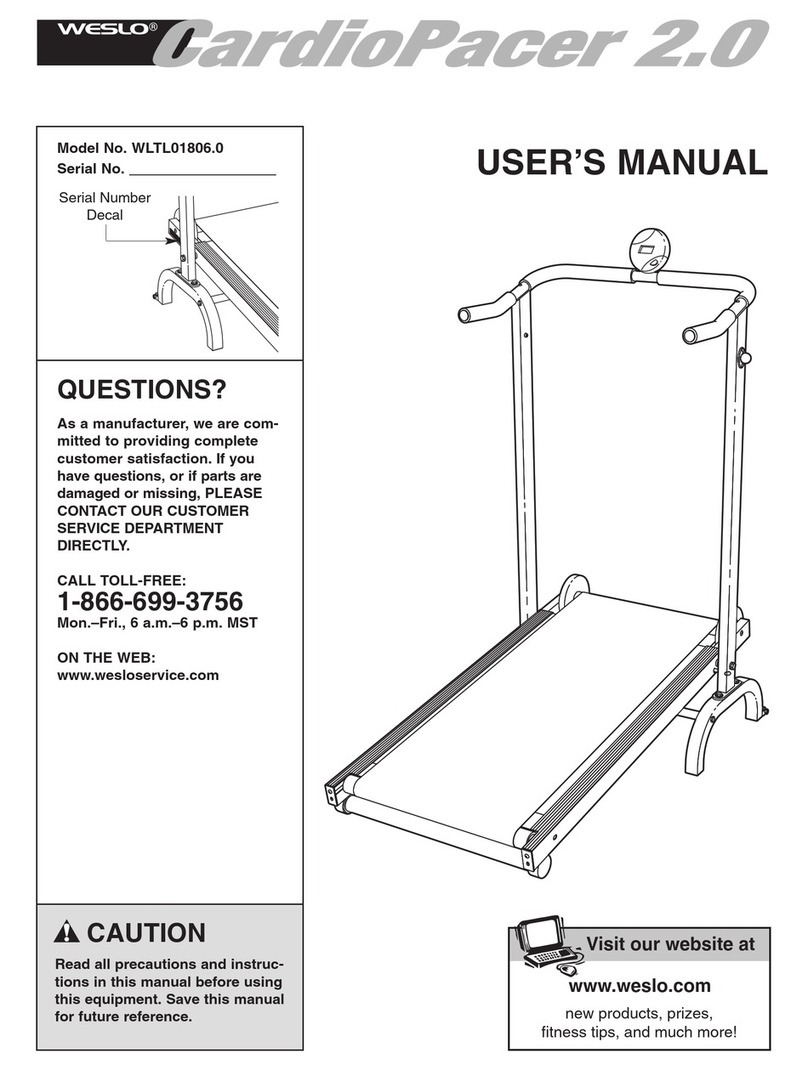 Weider Cardio Pacer 2.0 Treadmill user manual