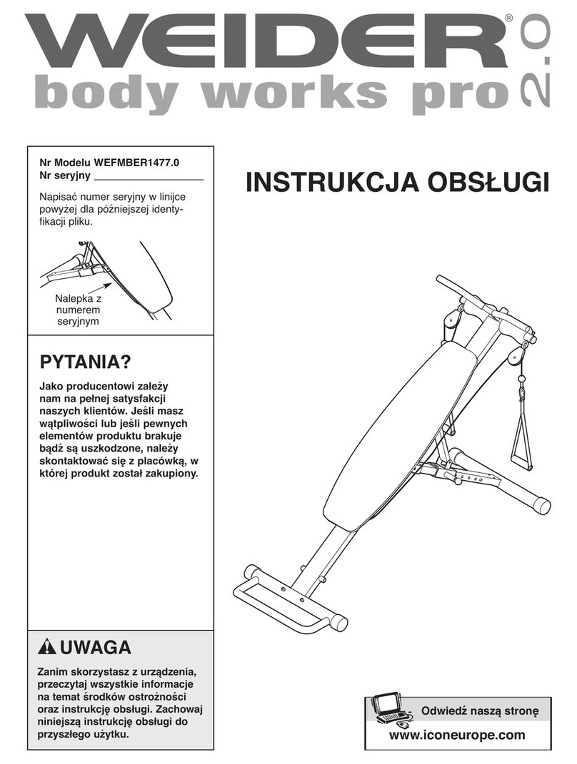 Weider Body Works Pro 2.0 Bench Reference guide