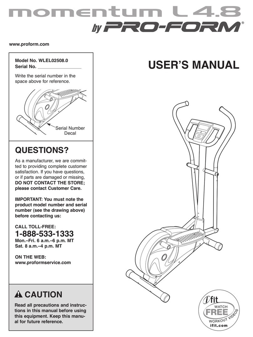 Weslo Momentum 4.8 Elliptical User manual
