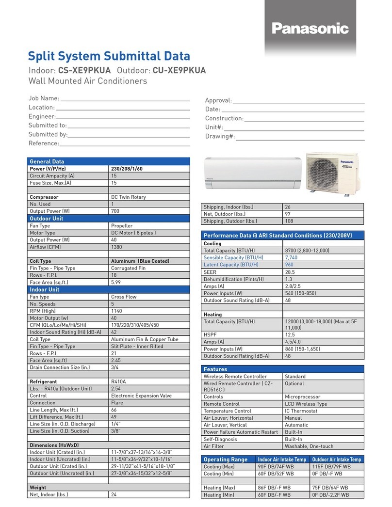 Panasonic CS-XE9PKUA Installation and user guide