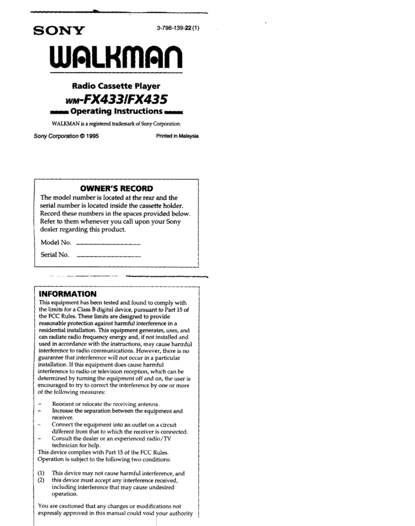 Sony Walkman WM-FX433 User manual