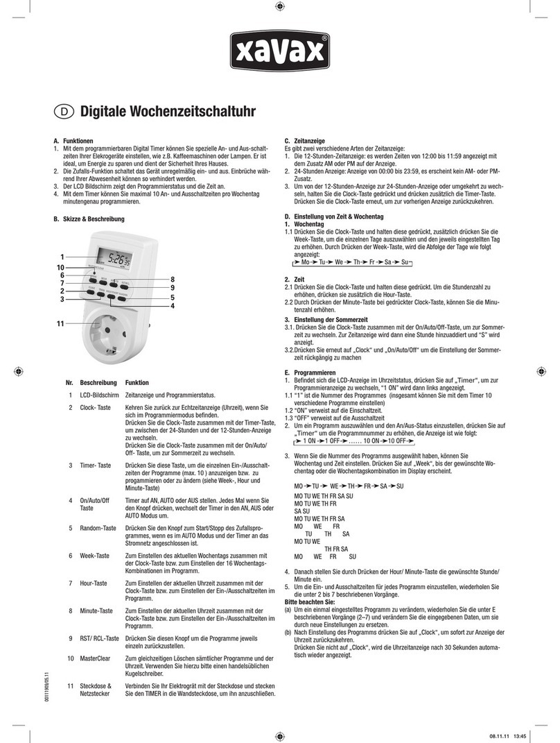 Xavax Digital weekly timer switch Operator's manual