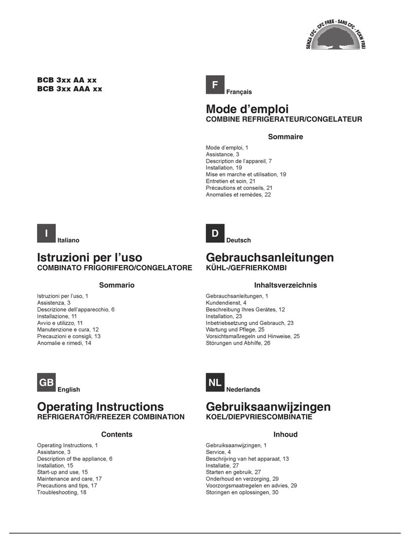 Hotpoint Ariston BCB 3 series operating instructions