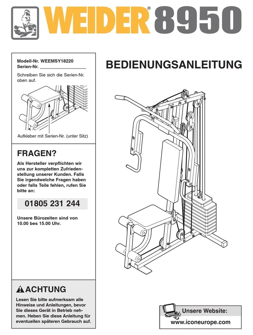 Weider 8950 Quick start guide