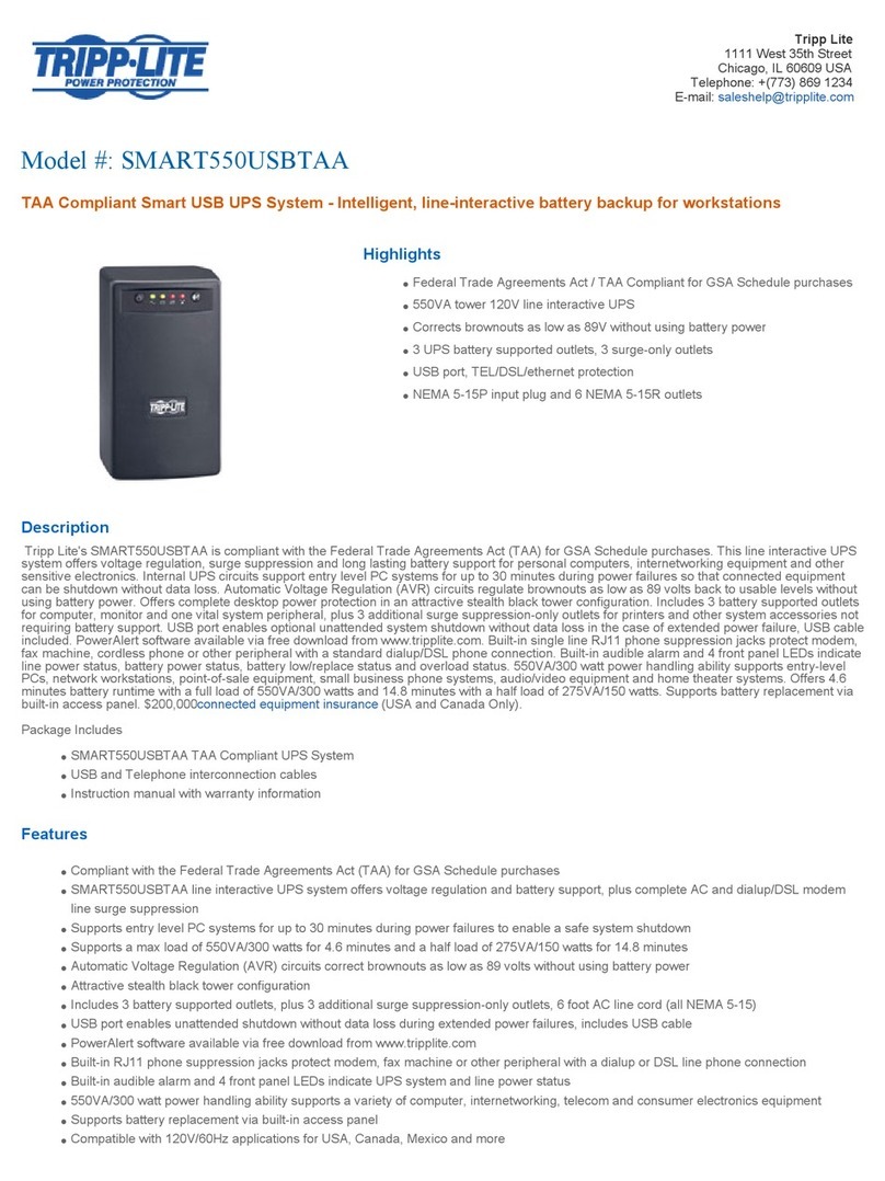 Tripp Lite SMART550USBTAA Features & specifications