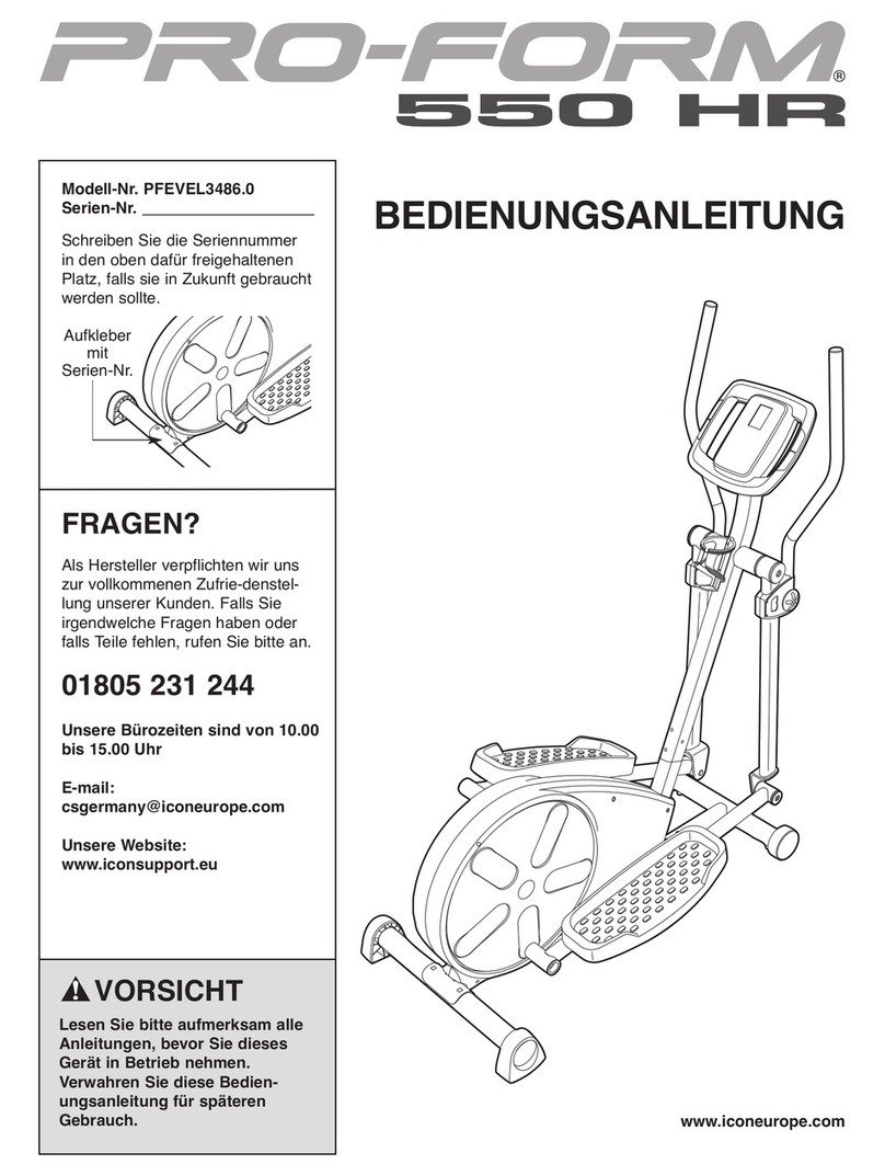 Pro-Form 550 Hr Elliptical Quick start guide