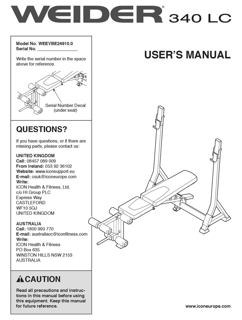 Weider 340 Lc Bench User manual
