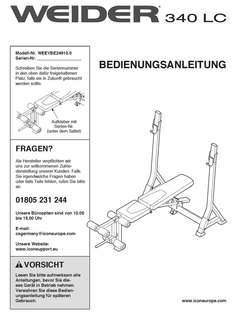 Weider 340 Lc Bench Quick start guide