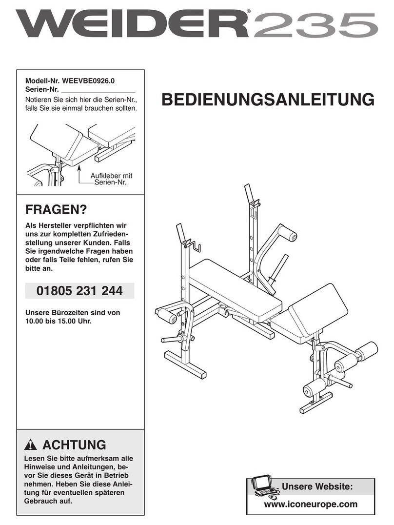 Weider 325 Bench Quick start guide