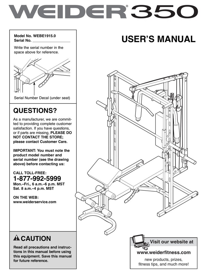 Weider 350 Bench User manual Weider 350 Bench User manual