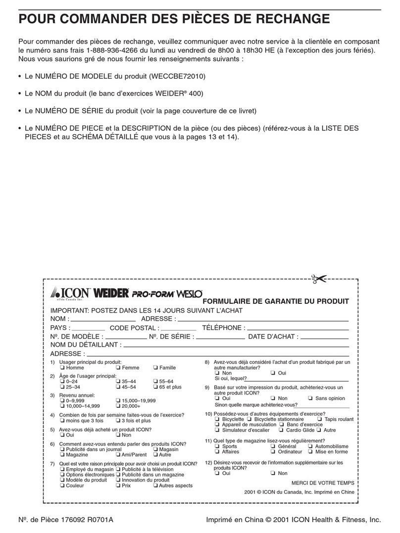 Weider 400 Bench User manual