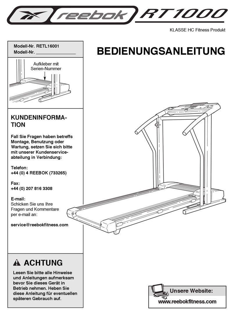 Reebok Rt1000 Treadmill Quick start guide