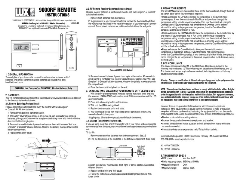 Lux Products 9000RF instructions