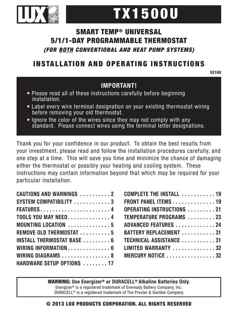 Lux Products SMART TEMP TX1500U Installation and operating instructions