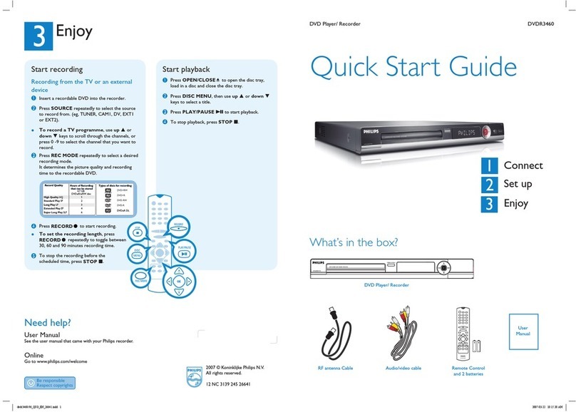Philips DVDR3460 quick start guide