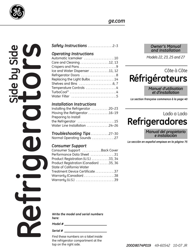 GE SIDE-BY-SIDE REFRIRATOR 22 Operating instructions GE SIDE-BY-SIDE REFRIRATOR 22 Operating instructions