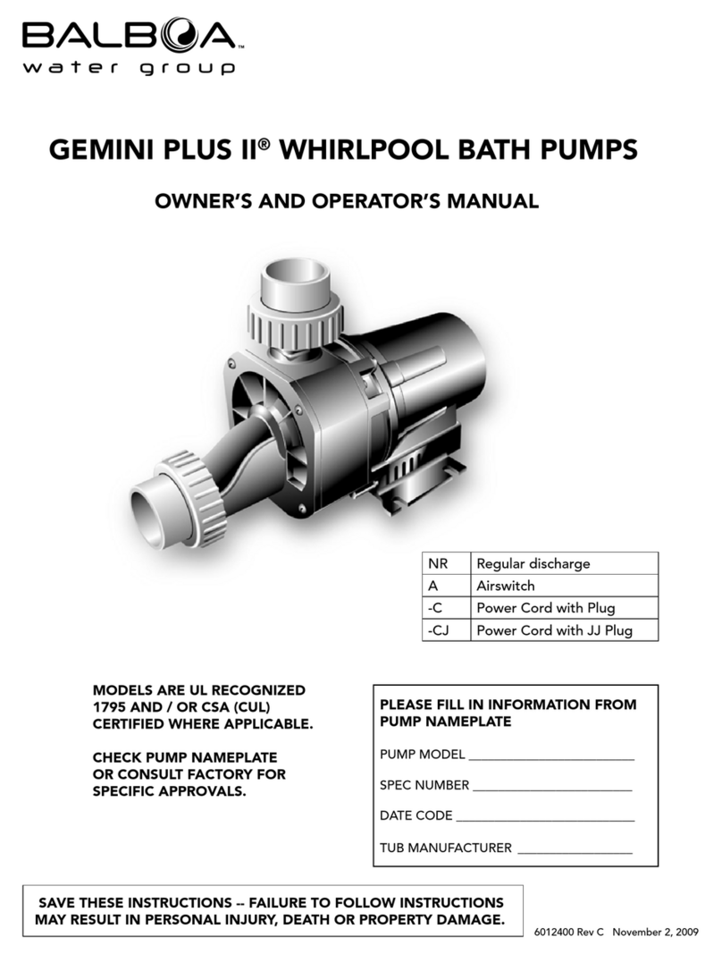 Balboa Water Group GEMINI PLUS II Owner's and operator's manual Balboa Water Group GEMINI PLUS II Owner's and operator's manual