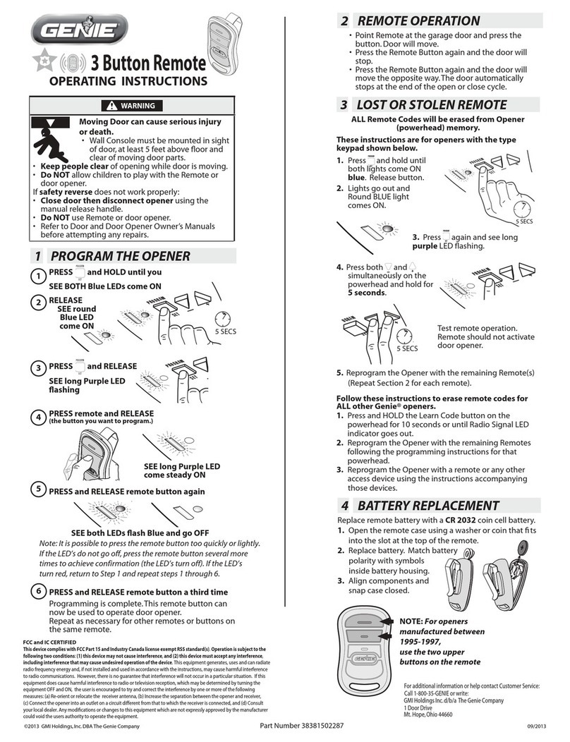 Genie 3 Button Remote User manual