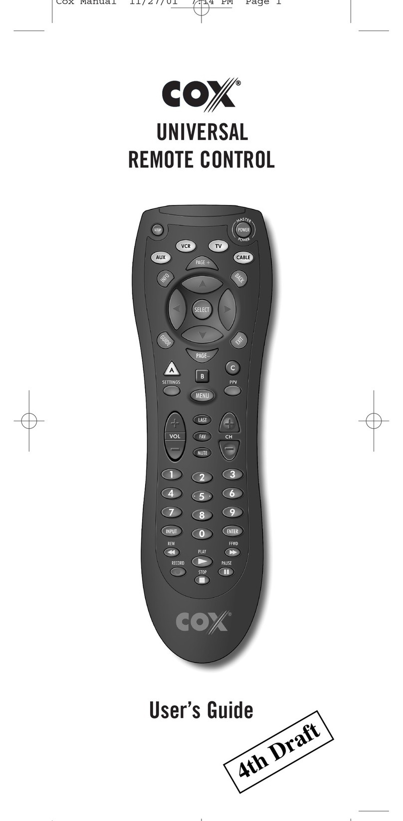 COX Cox Universal Remote Control user guide