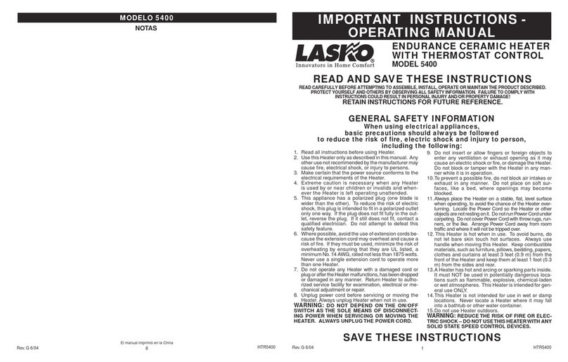 Lasko 5400 operating manual