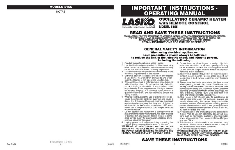 Lasko 5155 operating manual