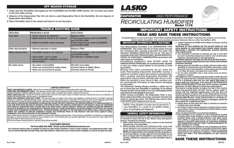 Lasko 1115 User manual