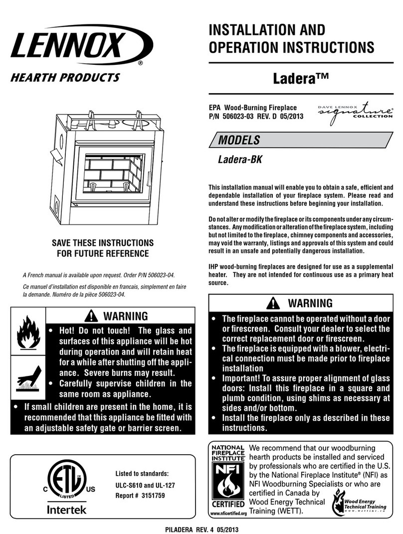 Lennox Hearth Products LADERA BK Installation and operation instructions Lennox Hearth Products LADERA BK Installation and operation instructions
