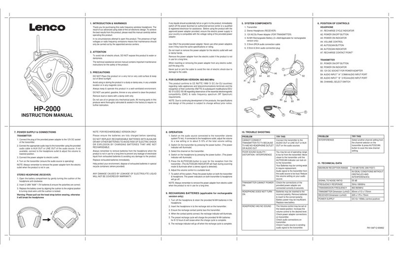 LENCO HP-2000 User manual LENCO HP-2000 User manual