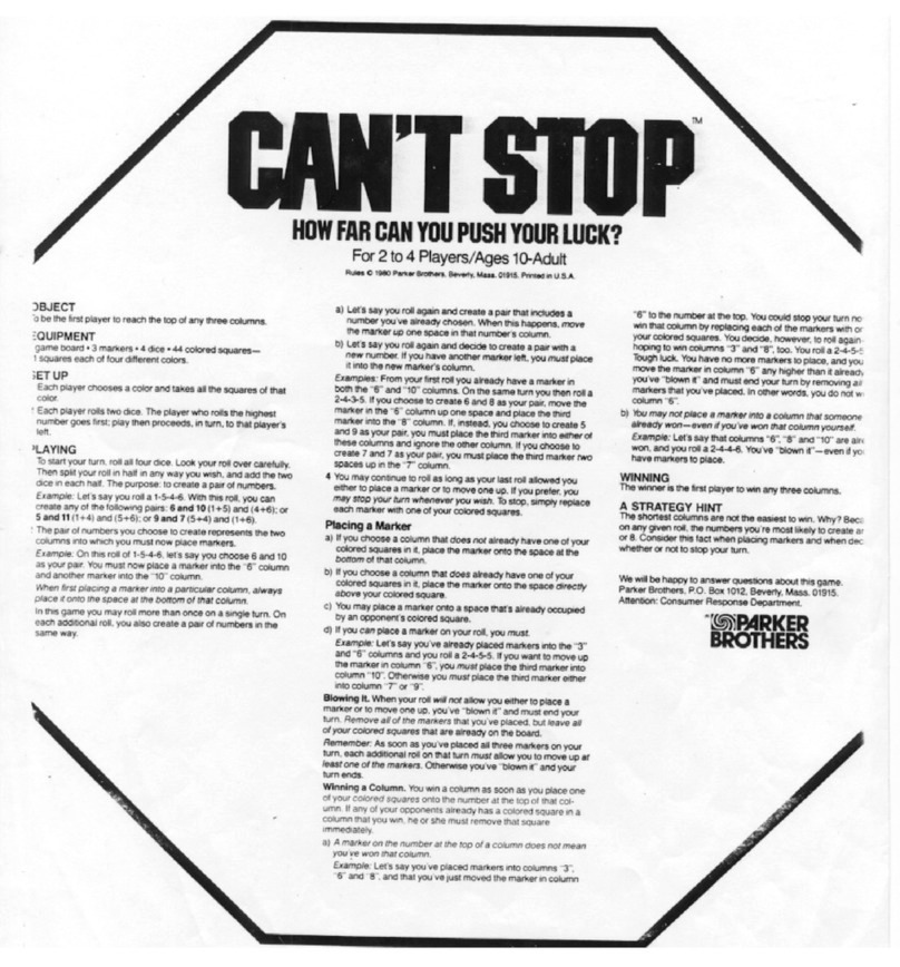 Parker Brothers Can't Stop instructions