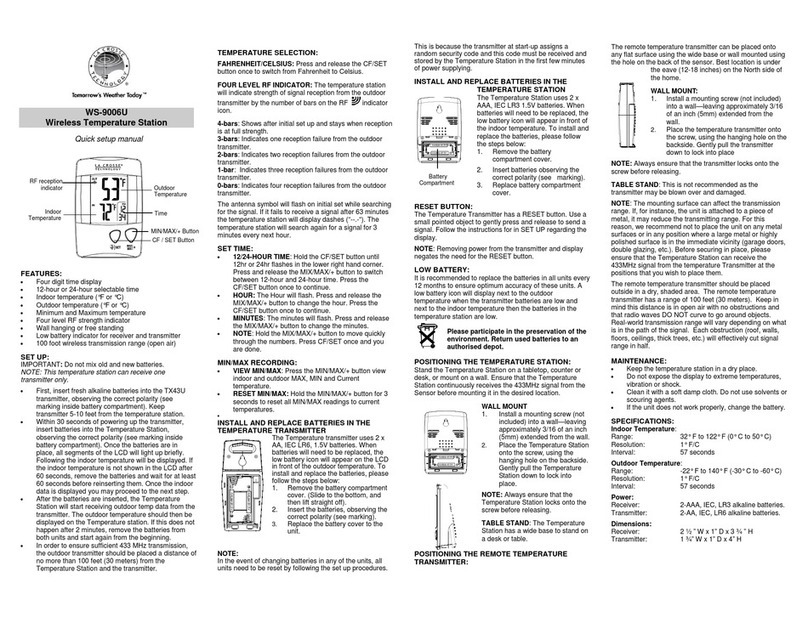 La Crosse WS-9006U Specification sheet