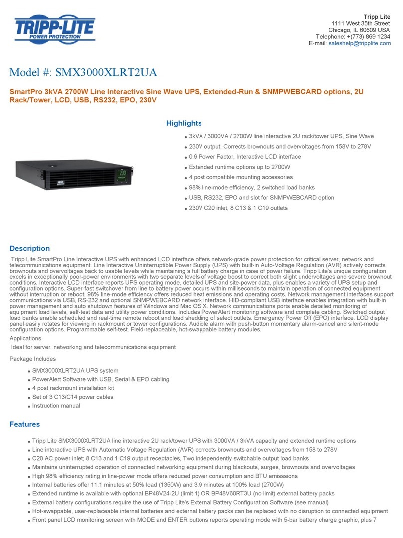 Tripp Lite SmartPro SMX3000XLRT2UA User manual