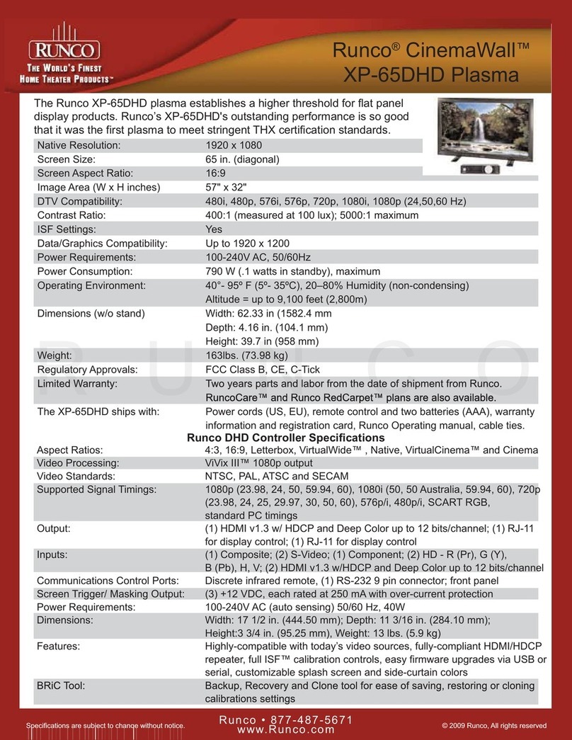 Runco PLASMAWALL XP-65DHD User manual