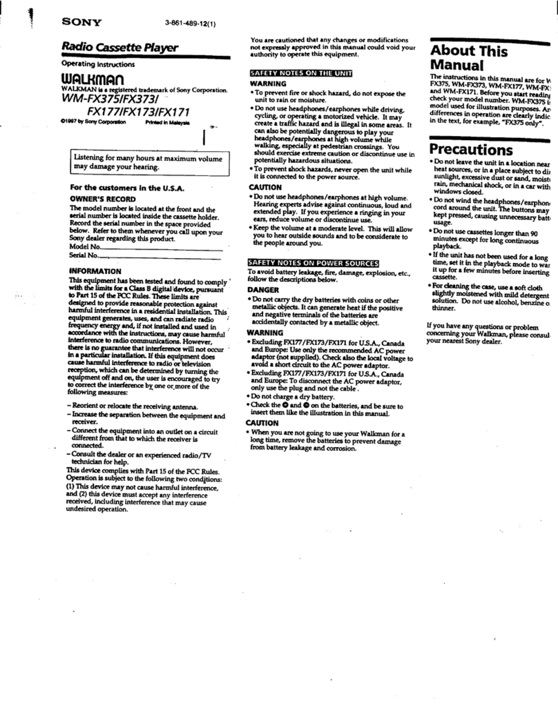 Sony Walkman WM-FX375 operating instructions