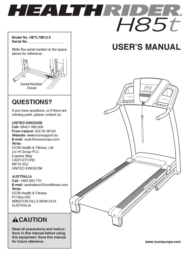 HEALTH RIDER H85t Treadmill User manual