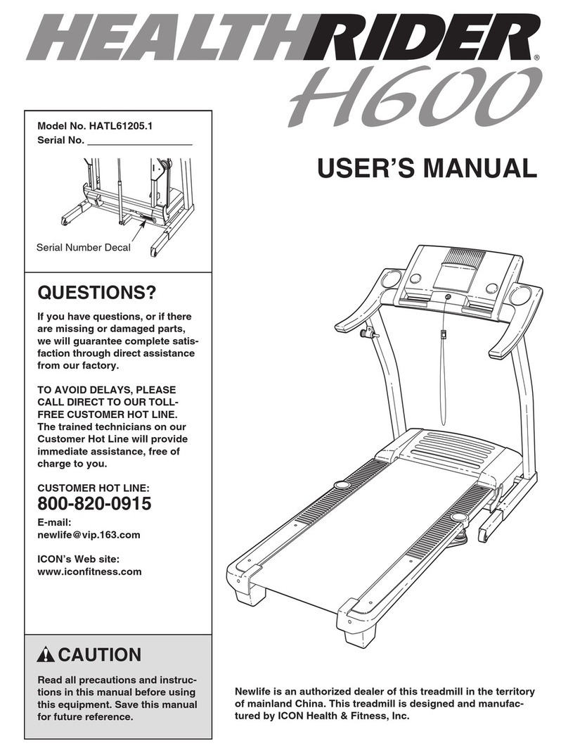 HEALTH RIDER H600 Treadmill User manual