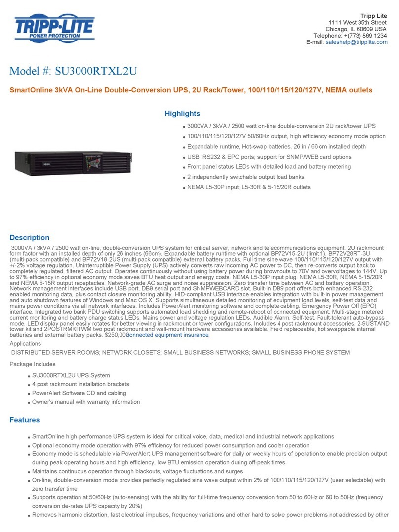 Tripp Lite SmartOnline SU3000RTXL2U User manual Tripp Lite SmartOnline SU3000RTXL2U User manual